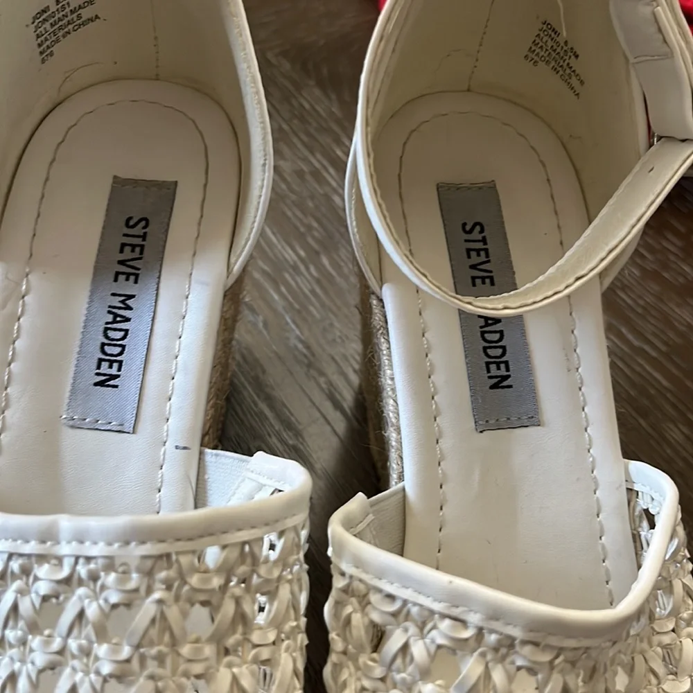 Steve Madden Joni espadrille white wedge platform sandals heels Size 8.5